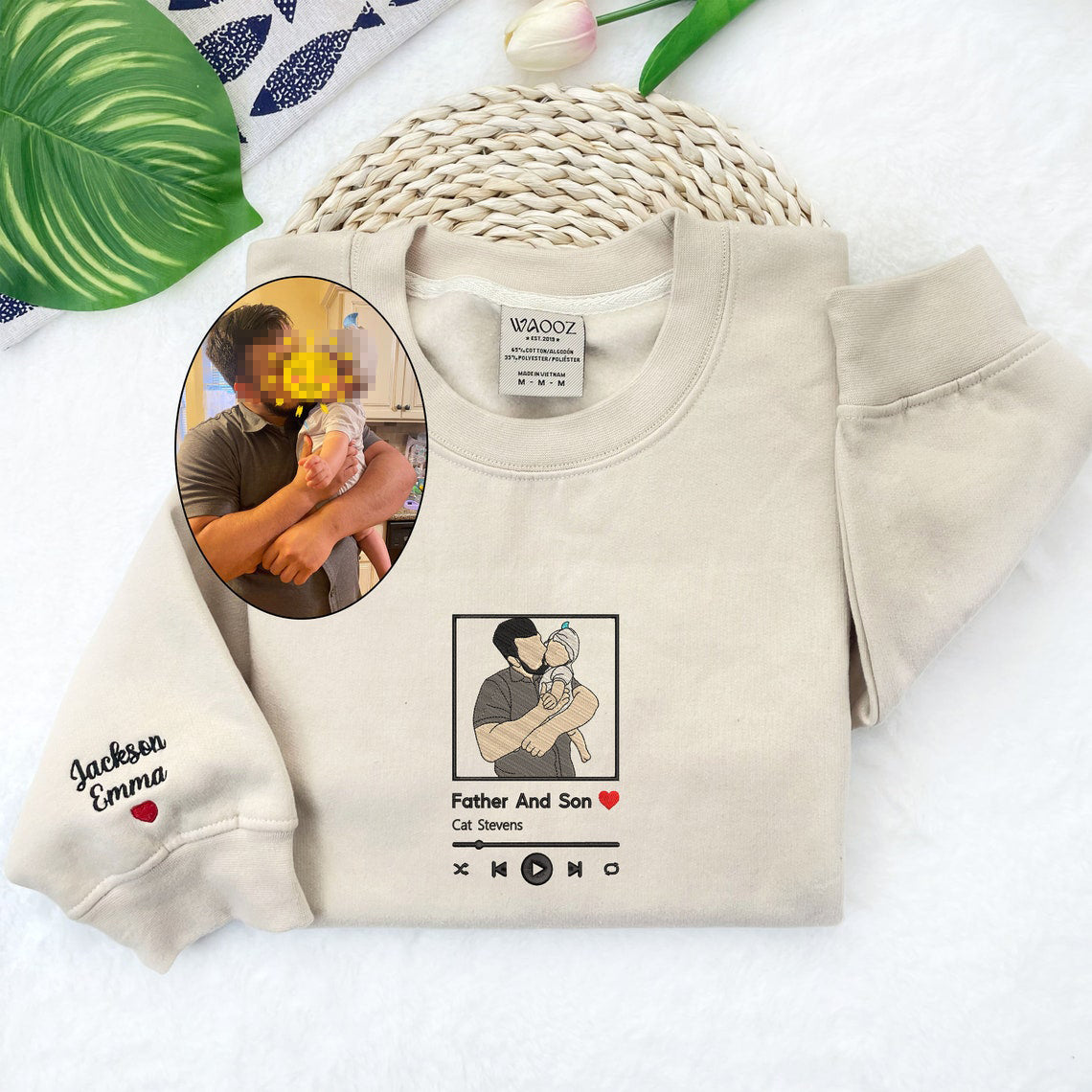 Custom Photo Embroidered Sweatshirt – Personalized Portrait Hoodie & T-Shirt for Cherished Memories