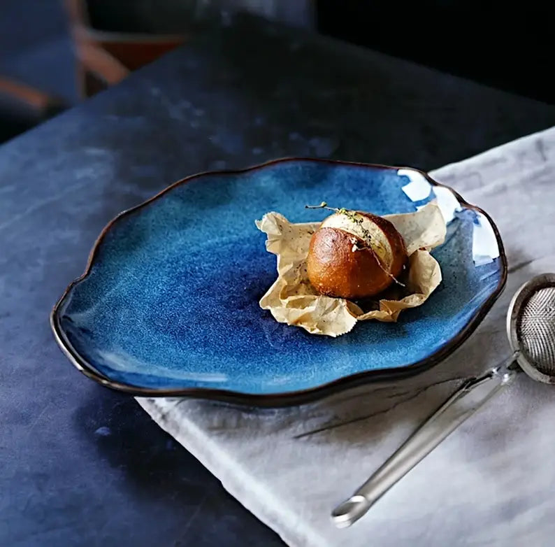 Handcrafted Bone China Dinnerware Set 4-Piece Collection Artisan Ceramic Plates Microwave Dishwasher Safe for Dining Room Kitchen