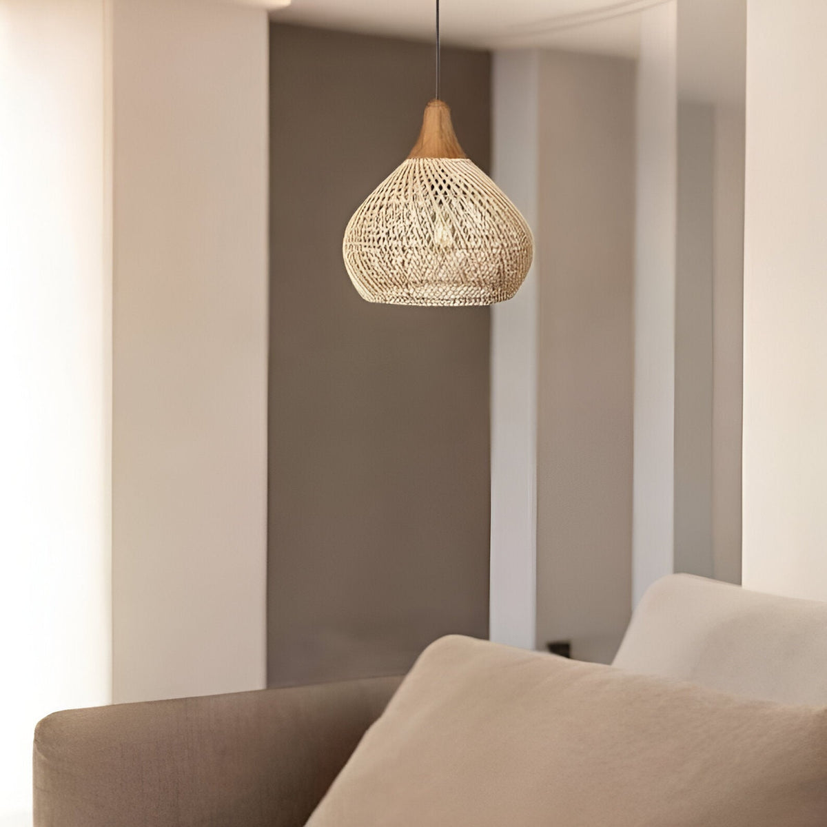 Woven Wicker Ceiling Light 20 in Natural Fiber Shade for Kitchen Island Dining Room Overhead Boho Farmhouse Organic Texture Rope Hanging Fix