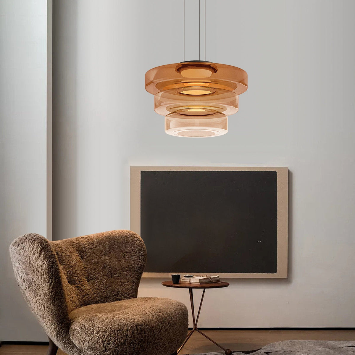 Tiered Glass Hanging Fixture 18 in Amber with Integrated LED for Island Kitchens Dining Areas Living Spaces Modern Minimalist Bauhaus-Inspir