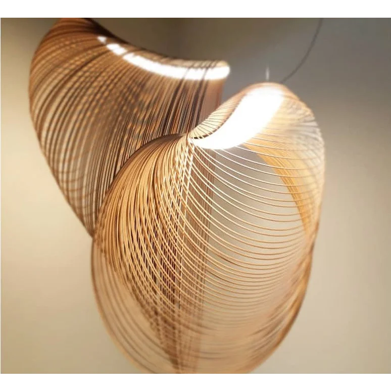 Curved Wood Ceiling Light Fixture 16-Inch Walnut Veneer Drop Lamp for Dining Room Kitchen Island Bedroom Office Scandinavian Minimalist Orga