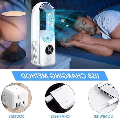 Whisper-Quiet Bladeless Personal Air Cooler for Desk and Bedroom, Portable Compact Desktop Fan with Multiple Speed Settings, Energy-Efficien