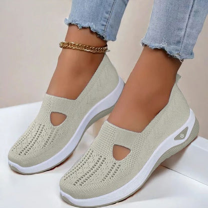 Women's Cushioned Slip-On Walking Shoes – Breathable Mesh Upper, Orthopedic Footbed, Anti-Skid Rubber Sole for All-Day Comfort & Stability