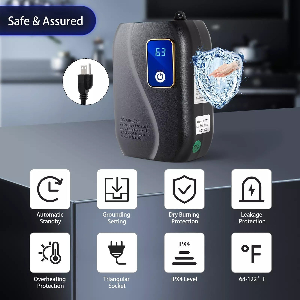 Instant Hot Water Heater | Electric Tankless Water Heater with LED Display | Compact Design for Space-Saving Efficiency