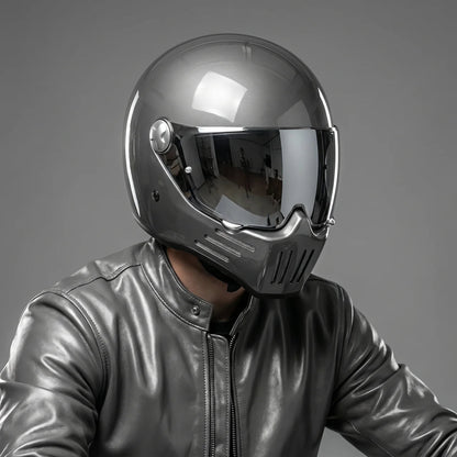 Retro Full-Face Helmet with Mirror-Style Visor for Bold Riding Style