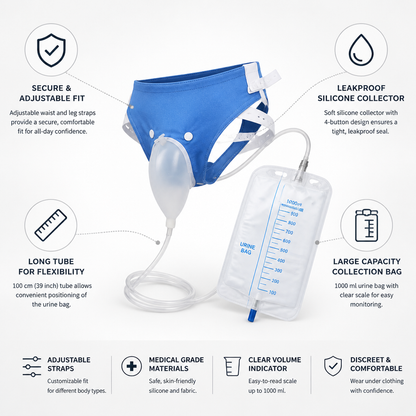 Wearable Urine Collector | Adjustable Silicone Collector with 1000ml Capacity | Comfortable Fit for Reliable Management