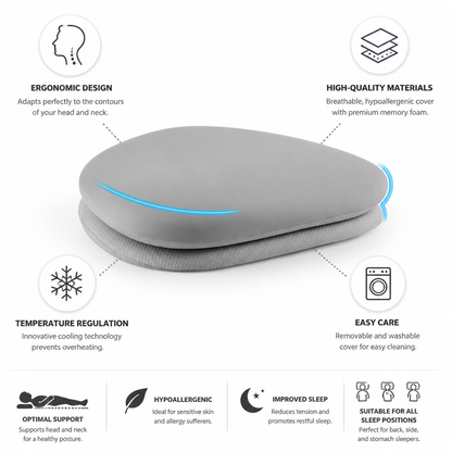 Cooling Ergonomic Memory Foam Pillow (Removable Washable Cover)
