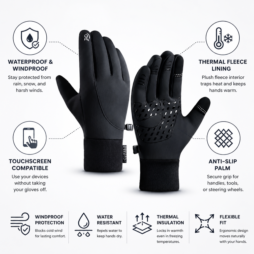 Windproof Winter Gloves, Waterproof Ski Gloves with Touchscreen Fingertips, Thermal Snow Gloves for Cold Weather