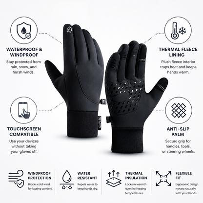 Windproof Winter Gloves, Waterproof Ski Gloves with Touchscreen Fingertips, Thermal Snow Gloves for Cold Weather