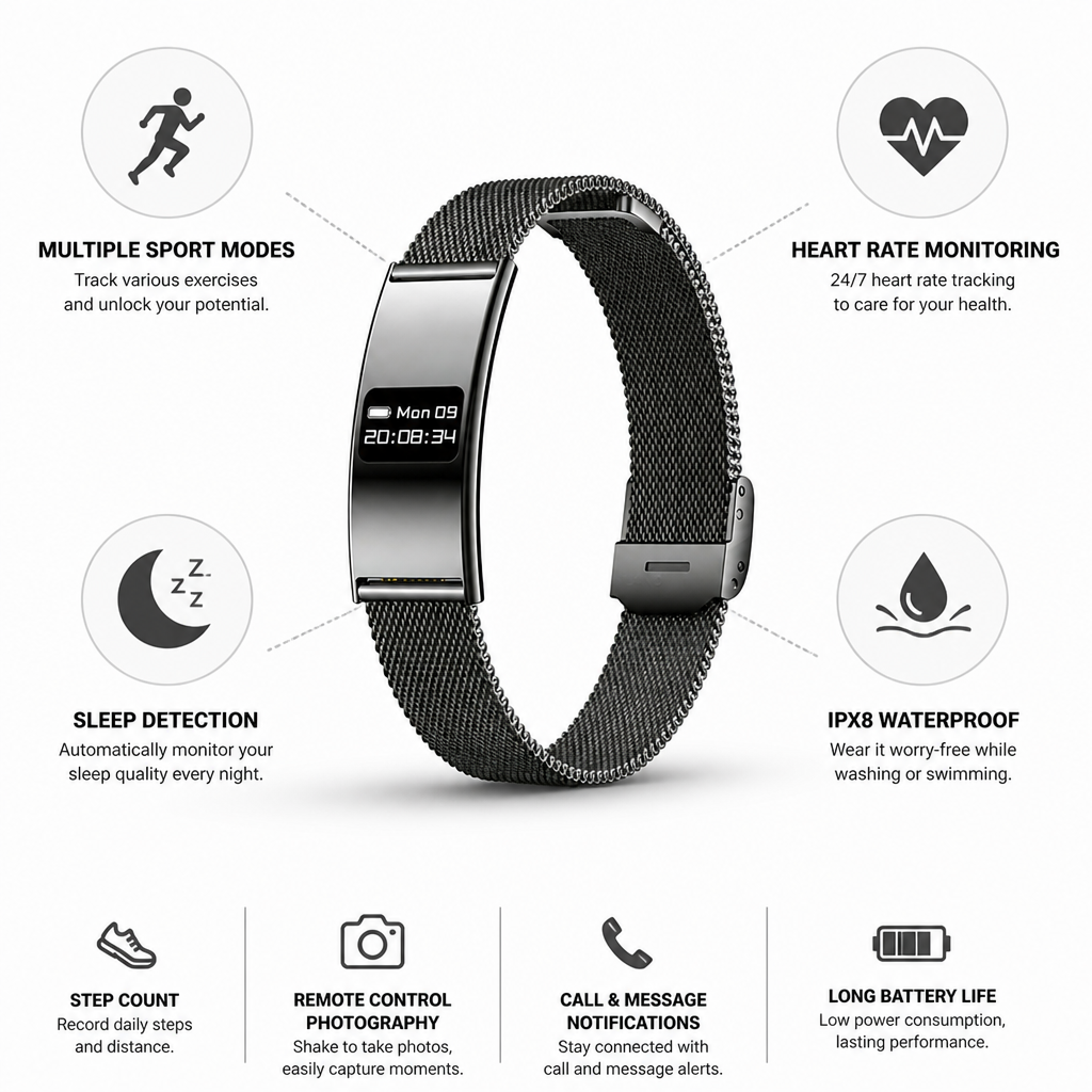 Zinc Alloy IPX8 Waterproof Fitness Bracelet