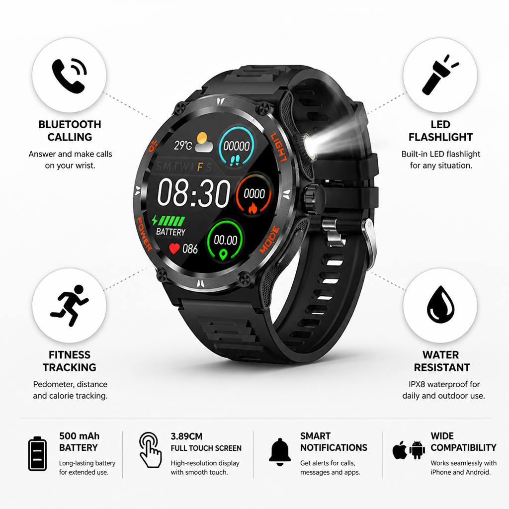 Full Touchscreen & Call-Enabled Waterproof Smartwatch