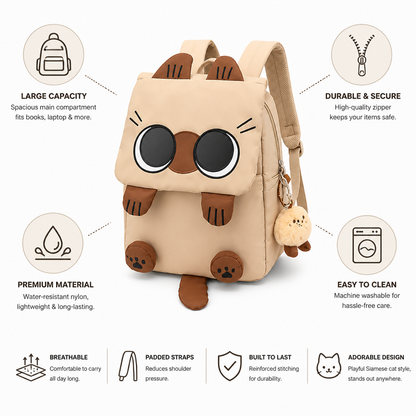 Large Capacity Cartoon Cat Nylon Backpack (Machine-Washable)