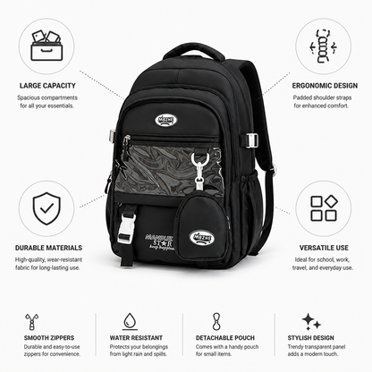 Transparent Front Panel & Padded Shoulder Straps School Backpack
