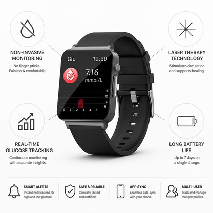 Non-Invasive Glucose Monitoring & Laser Therapy Smartwatch