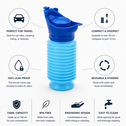 Travel Companion | Portable Men's Urinal with Leak-Proof Design | Compact & Reusable for On-the-Go Relief