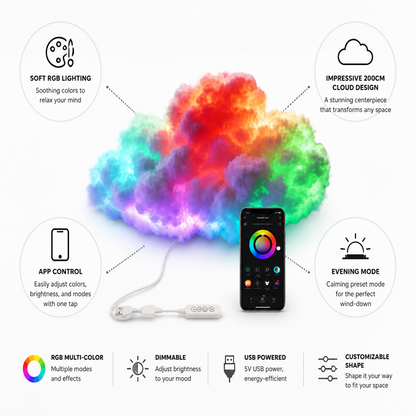 Cloud Mood Lamp | App-Controlled RGB LED Light with Customizable Design | 200 cm Relaxing Ambience