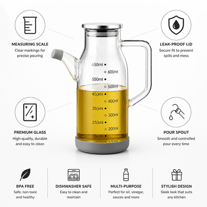Essential Kitchen Tools | Glass Oil Dispenser Bottle with Measuring Scale | Leak-Proof Design for Precise Pouring