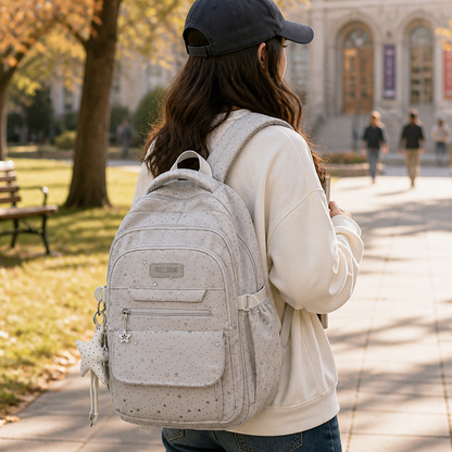 Star-Embellished Multi-Compartment School Backpack