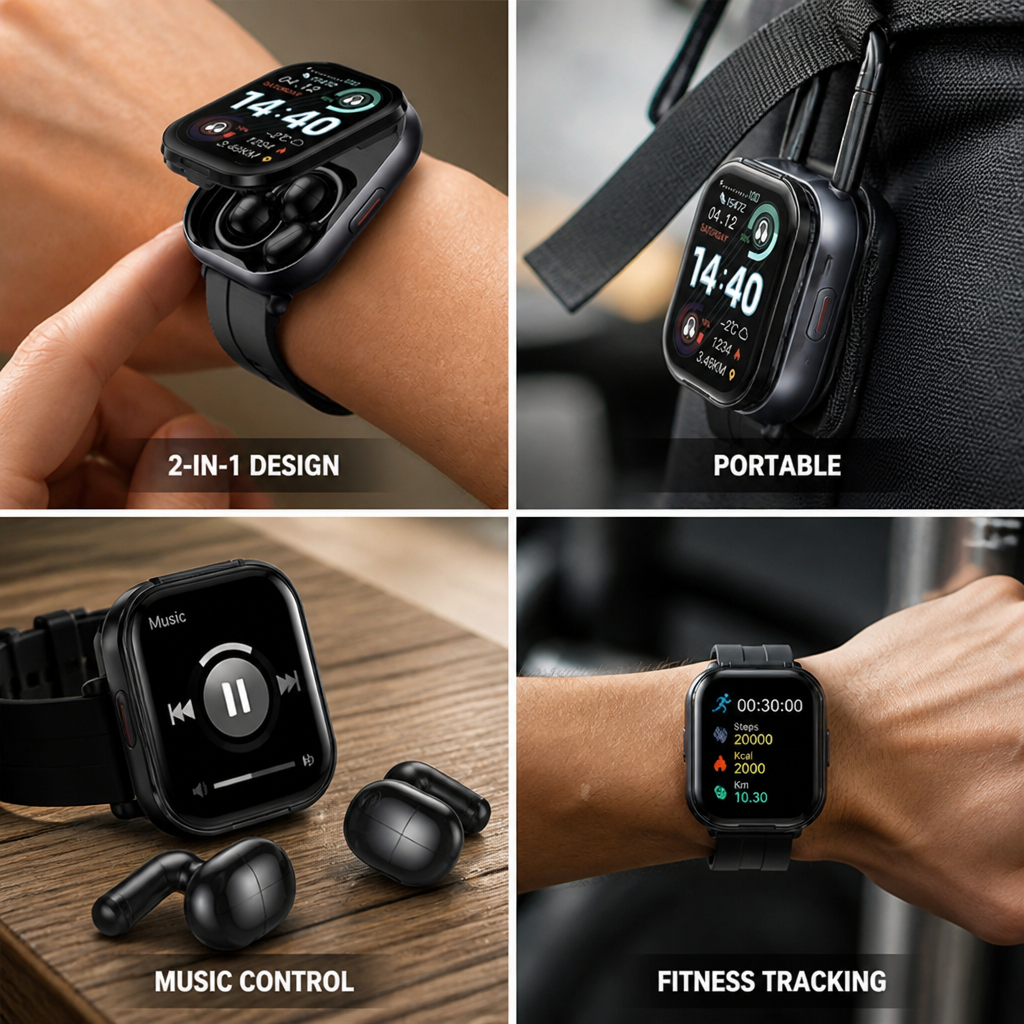 HD Touchscreen Smartwatch With Integrated Wireless Earbuds