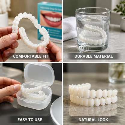 Adjustable Comfort-Fit Denture Set (Upper & Lower, Storage Box)