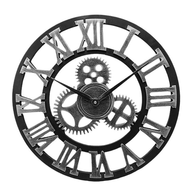 Vintage Industrial Wall Clock Analog Gear Design Metal Round Home Decor for Kitchen Living Room Office Steampunk Style