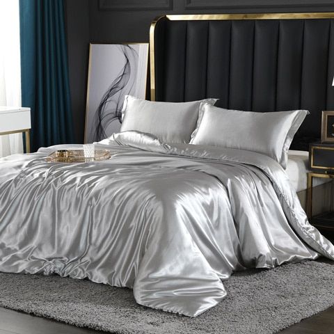Satin Bedding Set 4 Piece, Silky Satin Duvet Cover Set with Pillowcase, Luxury Bedding Set for King and Double Beds