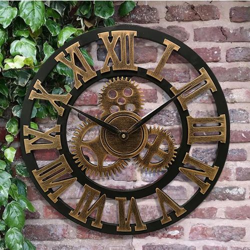 Vintage Industrial Wall Clock Analog Gear Design Metal Round Home Decor for Kitchen Living Room Office Steampunk Style