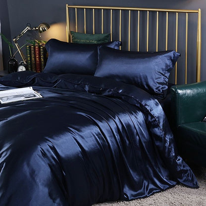 Satin Bedding Set 4 Piece, Silky Satin Duvet Cover Set with Pillowcase, Luxury Bedding Set for King and Double Beds
