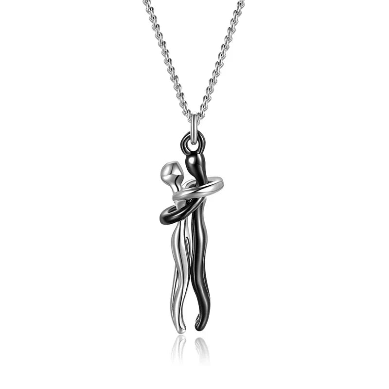 Embrace Necklace Pendant Couple Gift Adjustable Chain Hypoallergenic Stainless Steel Jewelry for Women Men Anniversary Valentine's Day