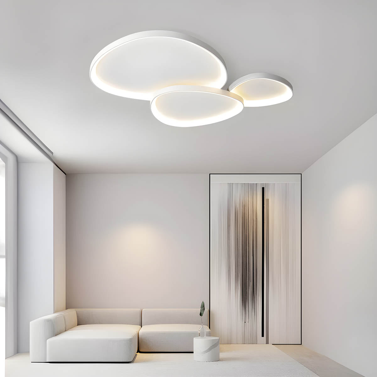 LED Flush Mount Light Fixture 35 in Iron Wave Design Dimmable for Bedroom Living Room Dining Hall Black White Modern Semi-Flush Ceiling Ligh