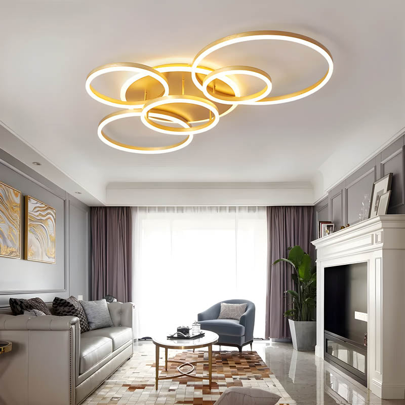 Multi-Ring LED Flush Mount Fixture Black Aluminum 39 in Contemporary Overhead Light for Bedroom Living Room Dining Area Integrated Lighting