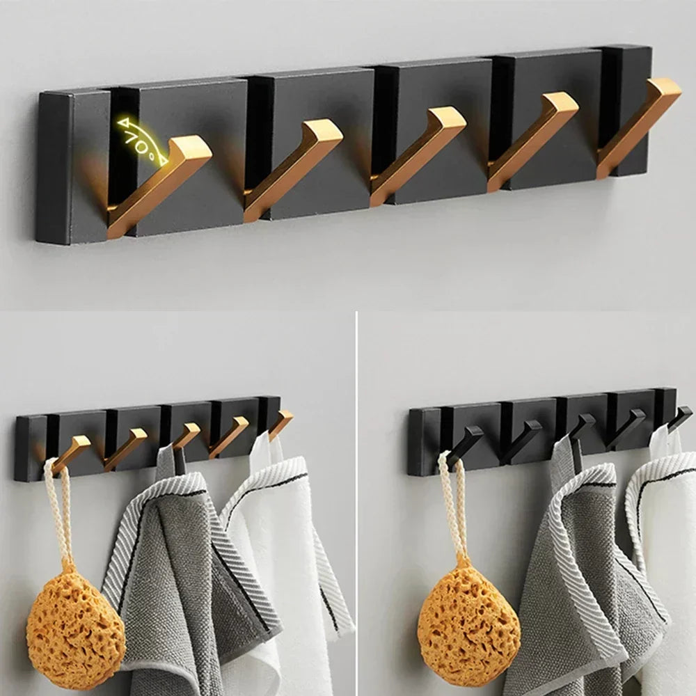 Flip-Up Stainless Steel Hook for Entryway Bathroom Kitchen Space-Saving Coat Towel Rack Organizer Multi-Hook Storage System for Apartment Co