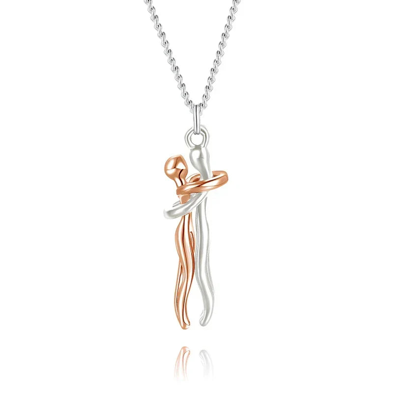 Embrace Necklace Pendant Couple Gift Adjustable Chain Hypoallergenic Stainless Steel Jewelry for Women Men Anniversary Valentine's Day