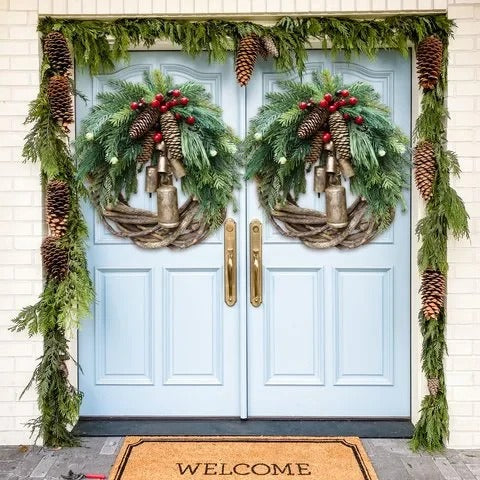Festive Holiday Wreath, Rustic Christmas Door Decor