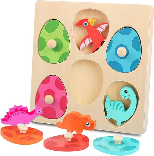 Fun Kids Wood Puzzle with Dino Egg Shapes - Ortekor