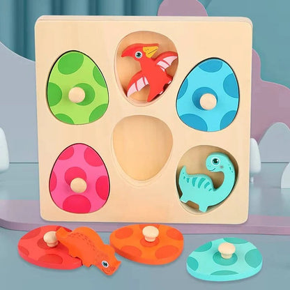 Fun Kids Wood Puzzle with Dino Egg Shapes