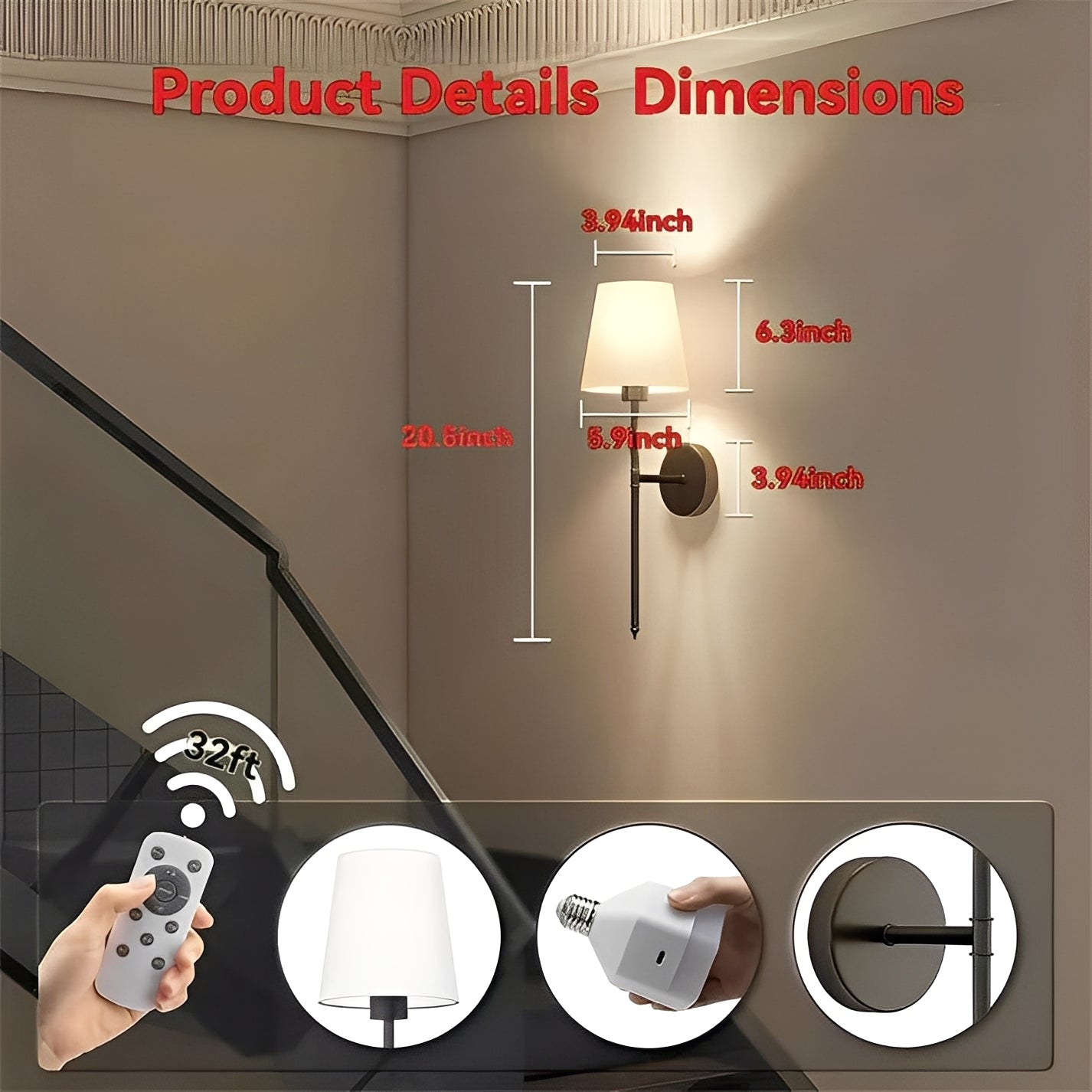 Color Changing LED Wall Lamps, Dimmable 2 Pack
