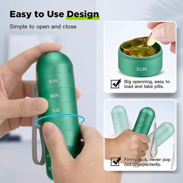 Portable Compact Pill Box with 7 Day Supply