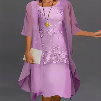 Elegant Lace Trim Two Piece Dress for Ladies