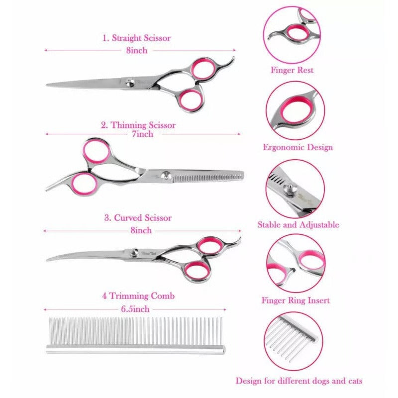 Pet Grooming Scissors Set with Sharp Stainless Blades