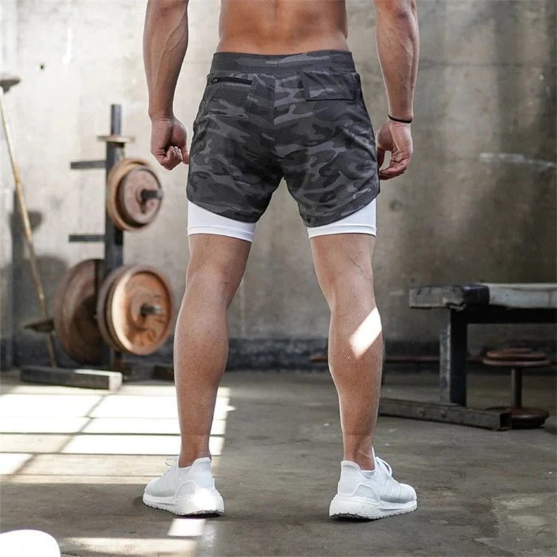 Men's Camo Sports Shorts with Built-In Compression Liner
