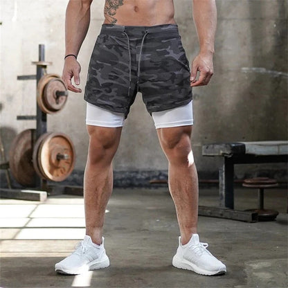 Men's Camo Sports Shorts with Built-In Compression Liner