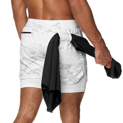 Men's Camo Sports Shorts with Built-In Compression Liner
