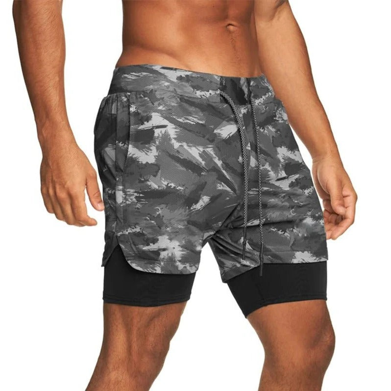 Men's Camo Sports Shorts with Built-In Compression Liner