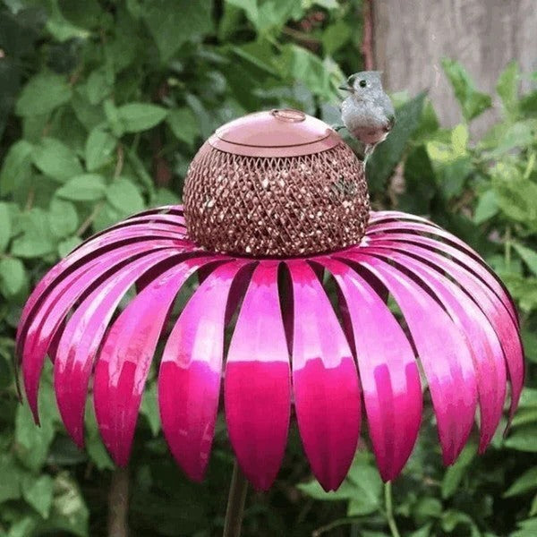 Garden Bird Feeder with Floral Metal Design