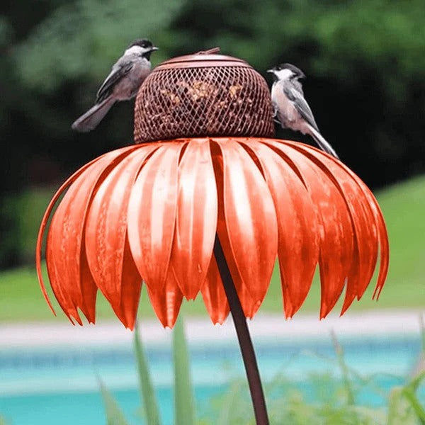 Garden Bird Feeder with Floral Metal Design