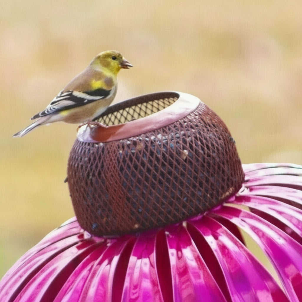 Garden Bird Feeder with Floral Metal Design
