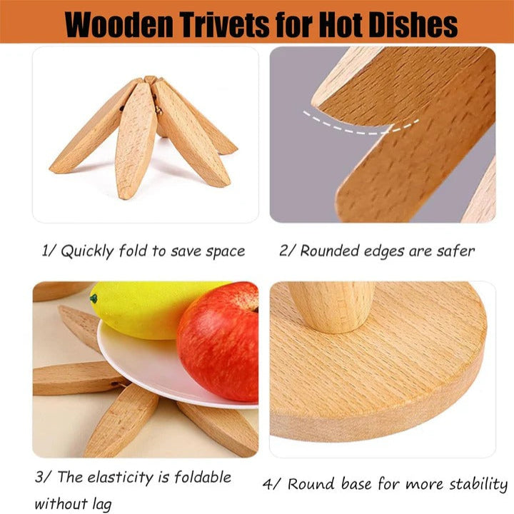 Portable Oak Trivets with Thermal Resistant Top