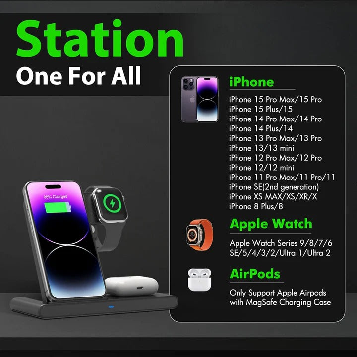 Compact 3-in-1 Phone Watch Earbuds Charger Pad