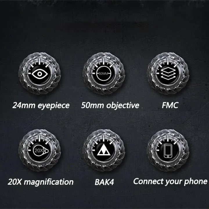 High Power 20x Binoculars with Phone Mount and Clear View